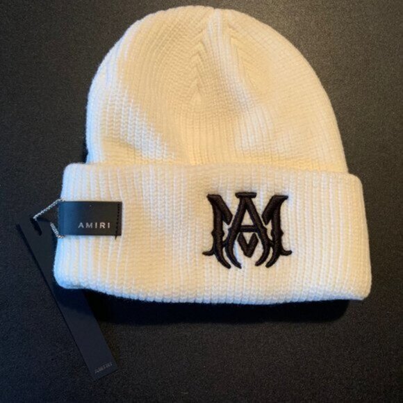 Amiri White & Black M.A Logo Beanie Embroidered - new with tags - Picture 3 of 3